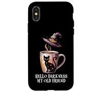 Hello Darkness My Old Friend Black Cat Coffee Mug Witch Cat Coque pour iPhone X/XS