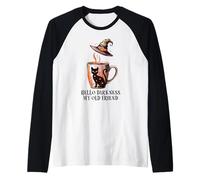Hello Darkness My Old Friend Black Cat Coffee Mug Witchy Cat Manche Raglan