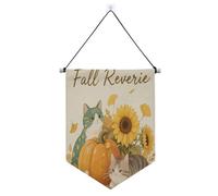 Hello Fall Automne Chat Citrouille Tournesol Bannière à suspendre pour mur avec tige télescopique Bannières murales à suspendre Décorations de fête pour l'intérieur et l'extérieur
