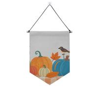 Hello Fall Autumn Pumpkin Checkered Plaid Banner Hanger for Wall with Telescopic Rod Fabric Banner Hanging Wall Decor for Festival & Special Day