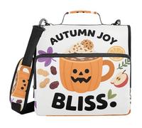 Hello Fall Autumn Pumpkin Drink Classeur 3,8 cm 3 anneaux Fermeture éclair avec poignée Facile à transporter Portfolio Classeur pour étudiant moyen
