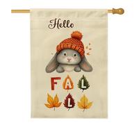 Hello Fall Bunny Drapeau de jardin beige mignon lapin bannière de décoration d'automne double face en toile de jute pour décoration de pelouse extérieure 71 x 101 cm