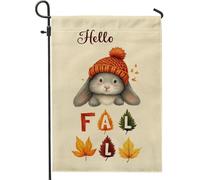 Hello Fall Bunny Drapeau de jardin beige mignon lapin bannière de décoration d'automne double face en toile de jute pour décoration de pelouse extérieure 30,5 x 45,7 cm