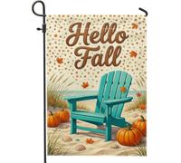 Hello Fall Coastal Adirondack Chair Drapeau de jardin d'automne 30,5 x 45,7 | Thème de la récolte côtière, drapeau de pelouse, palette sarcelle et orange, salutation saisonnière accueillante