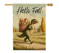 Hello Fall Drapeau de jardin dinosaure vert, décoration de jardin, bannière double face en toile de jute, décoration d'extérieur d'automne pour la maison, 71 x 101 cm