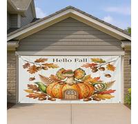 Hello Fall Housse de porte de garage motif citrouille et feuille, décoration d'automne colorée, parfaite pour les décorations extérieures saisonnières, les festivals d'automne et Thanksgiving, 397 x