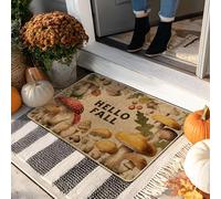 Hello Fall Paillasson motif champignon et feuille pour décoration d'automne, tapis d'entrée antidérapant pour extérieur et intérieur, facile à nettoyer et absorbe la saleté, 73,6 x 43,2 cm