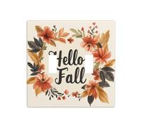 Hello Fall - Plaque murale à bascule - Motif feuilles et fleurs - Taille standard - 11,4 x 11,4 cm