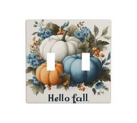 Hello Fall Plaque murale décorative pour interrupteur Motif citrouilles Bleu clair Orange 11,4 x 11,4 cm