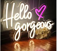 Hello Gorgeous - Enseigne néon blanche à LED - pour décoration de maison, mariage, anniversaire, fête - Avec interrupteur à intensité variable (5 V, 41,5 x 28,9 cm)