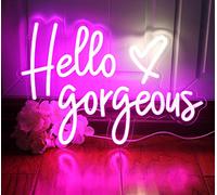 Hello Gorgeous - Enseigne néon Rose à LED - pour décoration de la Maison, Mariage, Anniversaire, fête - avec Interrupteur à intensité Variable (5 V, 41,5 x 28,9 cm)