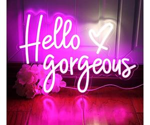 Hello Gorgeous - Enseigne néon rose à LED - pour décoration de la maison, mariage, anniversaire, fête - Avec interrupteur à intensité variable (5 V, 41,5 x 28,9 cm)