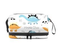 Hello Happy Trousse de toilette double couche pour femme et fille Motif dinosaure, multicolore, 27x15x14 cm/10.6x5.9x5.5 in, Trousse de toilette