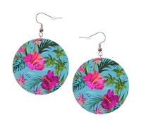 Hello Hawaï Boucles d'oreilles rondes en cuir Couleur Saint-Valentin Festival Activités Mode Femme, taille unique, Simili cuir