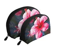 Hello Hawaii Ensemble de 2 trousses de maquillage en forme de coquillage pour femme et fille, Fleur rose hawaïenne., Taille unique, Trousse de maquillage