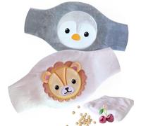 Hello Hippo® - Lot 2 Bouillottes Bébé Noyaux de Cerise : Lion & Pinguoin - Ceinture Chauffante Sèche Anti-Colique, Micro-ondes ou Four - Hypoallergénique et Housse Lavable