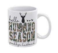 Hello Hunting Season Goodbye Husband-1 Tasse à café en céramique blanche de 325 ml avec poignée ergonomique en C et fond épais en porcelaine pour la maison, le bureau, la cuisine, cadeau fantaisie