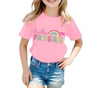 Hello -K Shirts T-shirt de rentrée scolaire pour petite fille Tenues arc-en-ciel First Day of School Tenues -K Tee Tops Toddler Girl Valentine Top, rose, 3-4 ans