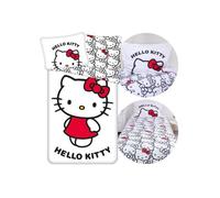 HELLO KITTY Blanc, RÉVERSIBLE, literie pour enfant en coton avec fermeture éclair, 100% COTON 140x200cm+70x90 cm OEKO-TEX