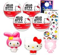 Hello Kitty Blind Ball Party Favors - Lot de 4 mini figurines Mash'Ems Blind Ball Mystery Toys Plus d'autocollants, plus | Figurines Hello Kitty pour enfants, garçons, filles
