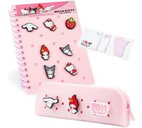 Hello Kitty Carnet personnalisable A5 et trousse à crayons zippée, ensemble de papeterie Kawaii avec personnages Chibi et notes adhésives, cadeaux d'anime pour enfants