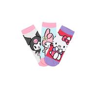 Hello Kitty Chaussettes pour filles and friends, My Melody et Kuromi, en coton, multicolore, 3 paires, Pack 2, 23-26