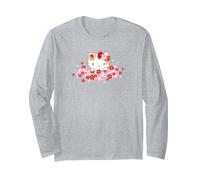 Hello Kitty Cherry Blossom Spring Sakura Season Manche Longue, Unisexe pour Adultes, Gris Chiné, S