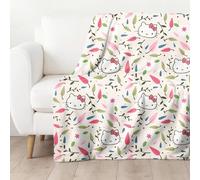 Hello Kitty Couverture douillette 130 x 170 cm - Couverture polaire corail certifiée Öko-Tex en 100 % polyester, douillette, douce et agréable au toucher - Fleurs Kawaii & Hello Kitty - Couverture