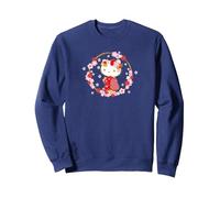 Hello Kitty Cute Cherry Blossom Sakura Season Japon Sweatshirt, Unisexe pour Adultes, Bleu Marine, M