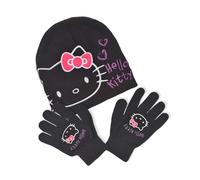 Hello Kitty Ensemble bonnet + gants pour enfant - Sous licence officielle Noir - taille 52