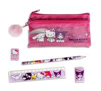 Hello Kitty Ensemble de papeterie 5 pièces avec trousse à crayons, règle, gomme et taille-crayon pour enfants