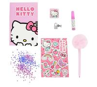 Hello Kitty Ensemble de Papeterie, Comprenant 1 Stylo à Pompon, Paillettes, Autocollants, Carnet, Cadenas et des Clés, Ensemble de Papeterie Cadeau pour Filles