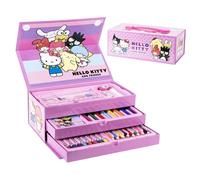 Hello Kitty Ensemble de Papeterie Comprenant Crayons de Couleur, Feutres, Aquarelles, Pinceau, éponge, Crayon à Papier, Taille-Crayon, Gomme, Crayons de Cire, Cahier, Trousse, Kit Scolaire pour Filles