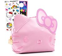 Hello Kitty Ensemble de trousses de maquillage - Ensemble avec trousse de maquillage 3D Sanrio pour maquillage, articles de toilette format voyage, plus autocollants | Trousse de voyage Hello Kitty
