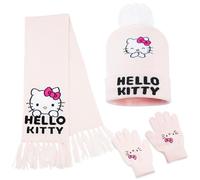 Hello Kitty Ensemble d'Hiver Fille, Doux 3 Pièces Vêtement Accessoires d'Hiver Bonnet Echarpe Gant Fille pour les Sorties Scolaires (Rose Hello Kitty, 4-12 Ans)