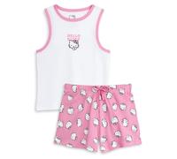 Hello Kitty Ensemble Pyjama Femme Blanc et Rose avec Gilet et Short imprimé Tenue de détente sans Manches | Pyjama Personnage de Dessin animé