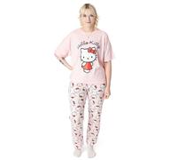 Hello Kitty Ensemble Pyjama pour Femme | Adultes Kitty White Graphic Haut à Manches Courtes et Bas de Pyjama à Jambe Longue en Rose | Vêtements de Nuit imprimés avec Personnage