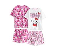 Hello Kitty Ensemble Pyjama Rose à Manches Courtes et Jambes Courtes Kitty Girls | Multi-Pack de 2 vêtements de Nuit au Design cœurs et nœuds | Vêtements de détente imprimés de Dessins animés