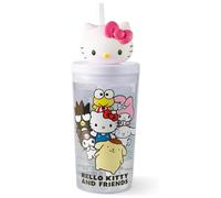 Hello Kitty Gobelet à paille pour enfant, 425 ml, avec couvercle, sans BPA et adapté aux boissons gazeuses, grand gobelet pour boissons froides, pour l'école, la maternelle, le sport et les excursions