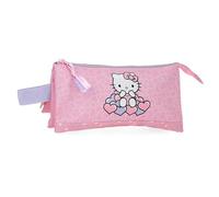 Hello Kitty Hearts & Dots, trousse scolaire, bandoulière, fabriquée en polyester, rose, Trousse triple