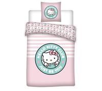 Hello Kitty Housse de Couette Bébé 100x140 + Taie 40x60 Coton Rose Blanc | Parure de lit bébé | Coton naturel doux respirant Oeko-Tex | Sanrio officiel | Fille 0-3 | Lit à barreaux | Idée cadeau
