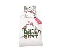 Hello Kitty - Housse De Couette Hello Kitty 140x200 cm + 1 taie d'oreiller 63x63 cm - 100% Coton - Blanc