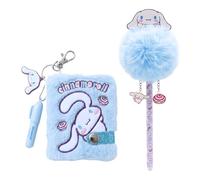 Hello Kitty Kuromi Cinnamoroll Ensemble de Papeterie pour Filles, Comprenant Un Mini Carnet et Un Stylo à Pompon, Cadeau pour Enfants (Bleu)