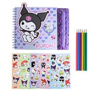 Hello Kitty Kuromi Coffret de Papeterie, Comprenant Un Carnet de Feuilles à Colorier, D'autocollants, Trousse et Crayons de Couleur, pour Filles