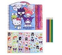 Hello Kitty Kuromi Coffret de Papeterie, Comprenant Un Carnet, Feuilles à Colorier, D'autocollants, Crayons de Couleur, pour Filles