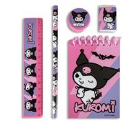 Hello Kitty Kuromi Ensemble de papeterie 5 pièces avec crayon, bloc-notes, règle, gomme et taille-crayon pour enfants