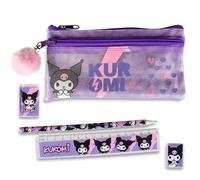 Hello Kitty Kuromi Ensemble de papeterie 5 pièces avec trousse à crayons, règle, gomme et taille-crayon pour enfants