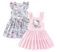 Hello Kitty Lot de 2 robes Sanrio pour filles pour tout-petits et grands enfants, Rose/gris, 4