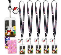 Hello Kitty Lot de 5 cordons Sanrio avec breloque et porte-cartes et autocollants, plus | Hello Kitty ID Holder Set