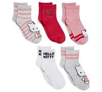 Hello Kitty Lot de 5 paires de chaussettes courtes côtelées pour femme, Rose basique, 9-11